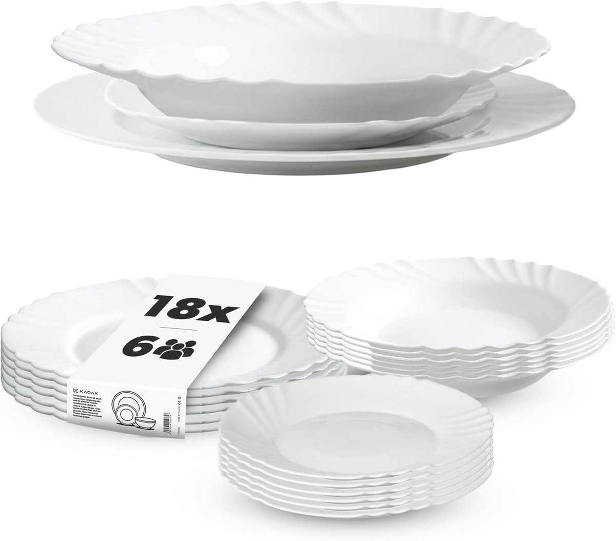 Serviesset 18-delig - Bordenset Glas - Dagelijks Gebruik - Opaline Glas - 6 Personen - Wit