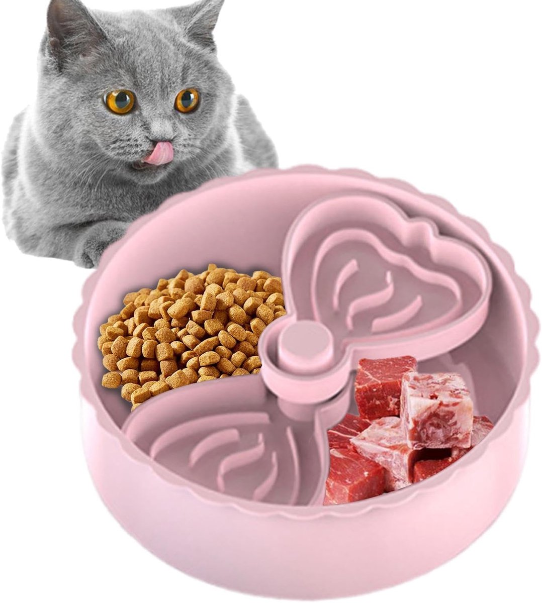 Puzzel voerbak - Slow feeder - Huisdieren voeden - 360 graden rotatie - 21.8 x 8.6 x 21.5 cm - roze