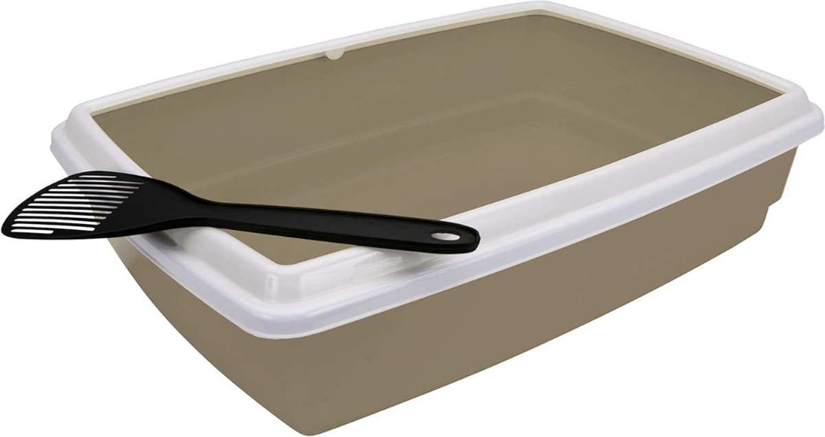 SVN® Open Kattenbak - Kattenbak met Rand - Kattentoilet Met Schepje -Bruin - 44cm x 34cm x 11cm