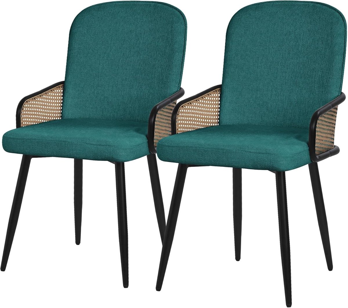 Eetkamerstoelen Set - Keukenstoelen Gestoffeerd - Comfortabel Zitten - Rotanlook Armleunin