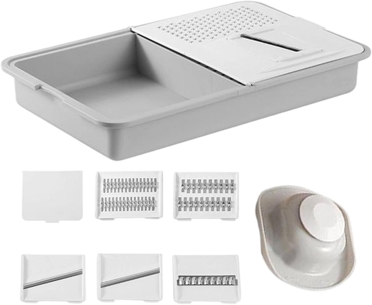 Keukenrasp Set - Snijder Dunschiller - Maaltijd Voorbereiding - Met Opvangbak - 358L x 23B cm