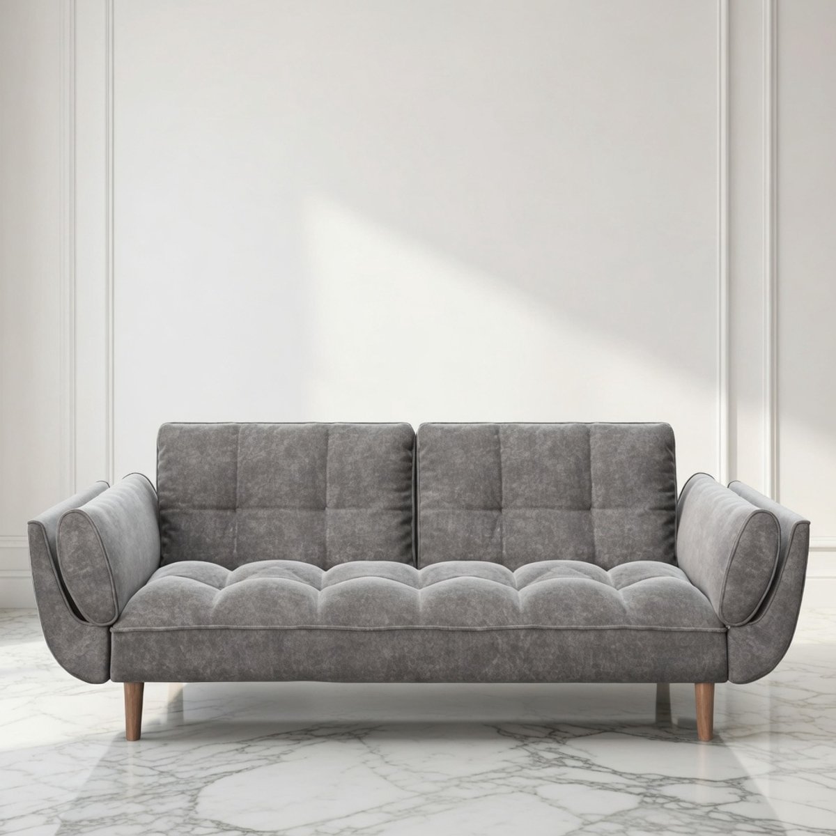Velvet Lounge Bankbed “Scarlett Deluxe” – 3-zits Slaapbank met Retro Clubstijl, Verstelbare Rugleuning, Fluweel Stoffering in Antraciet, Massief Houten Poten – Luxe Bedbank voor Woonkamer, Lounge of Logeerkamer House&Garden
