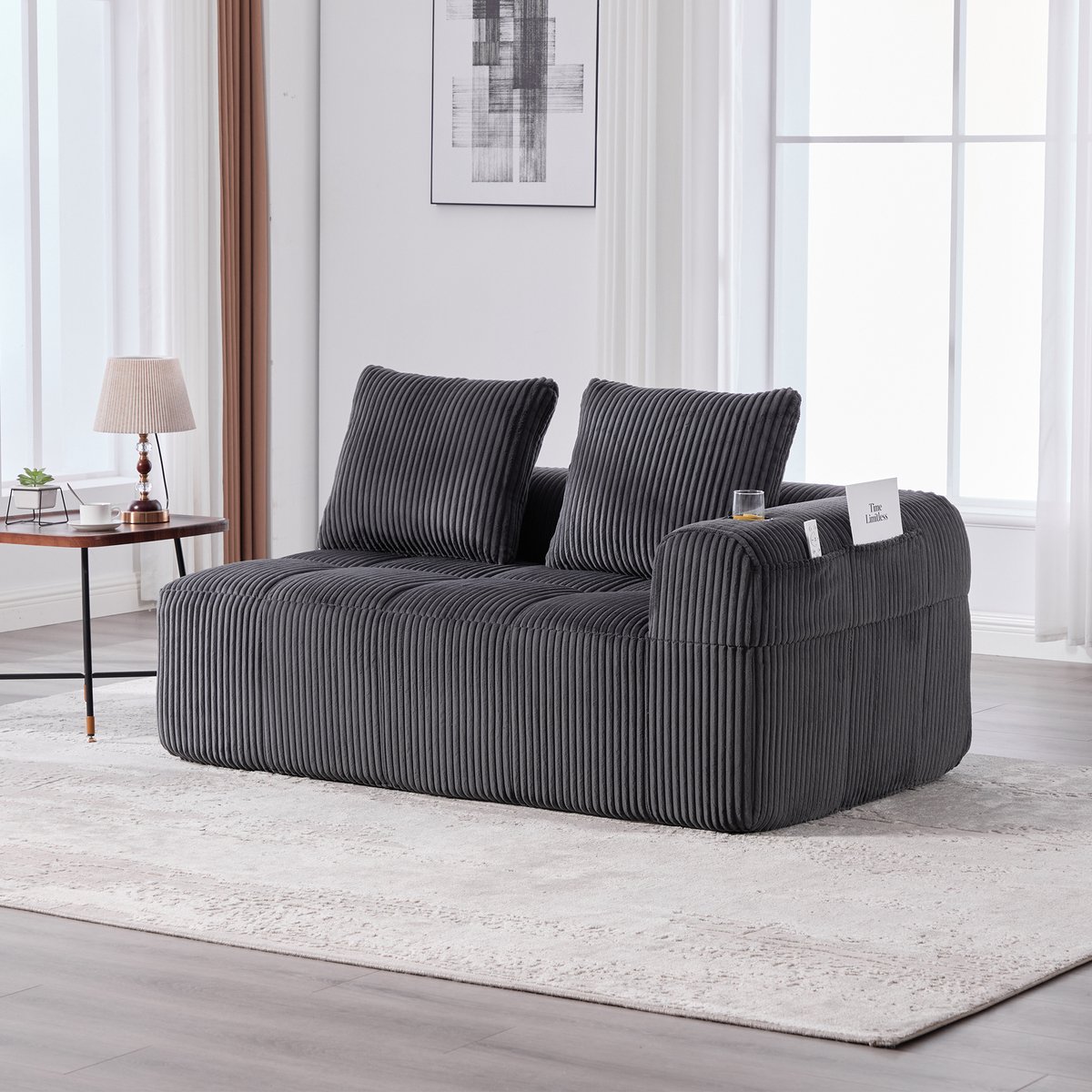 Wishdor 2-Zitsbank - Zijvakken En Bekerhouders - Klassiek - Cordstof - Donkergrijs - 158 X 93 X 61 Cm
