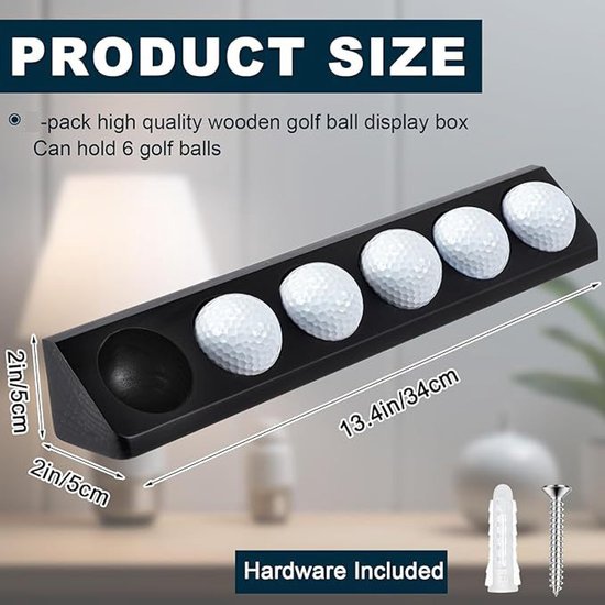 Wandvitrine voor golfballen, gemaakt van hout, kan ook als bureaudecoratie gebruikt worden. Geschikt voor 6 standaard golfballen. Deze vitrine voor sportmemorabilia is het perfecte accessoire voor golfbalverzamelaars. van Merkloos — afbeelding 5
