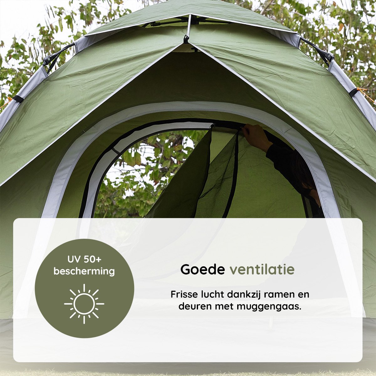 Eastwall Kampeertent - Pop-up Campingtent - 230 x 230 cm - UV bescherming - 3-4 personen - Tent - Groen – foto 4