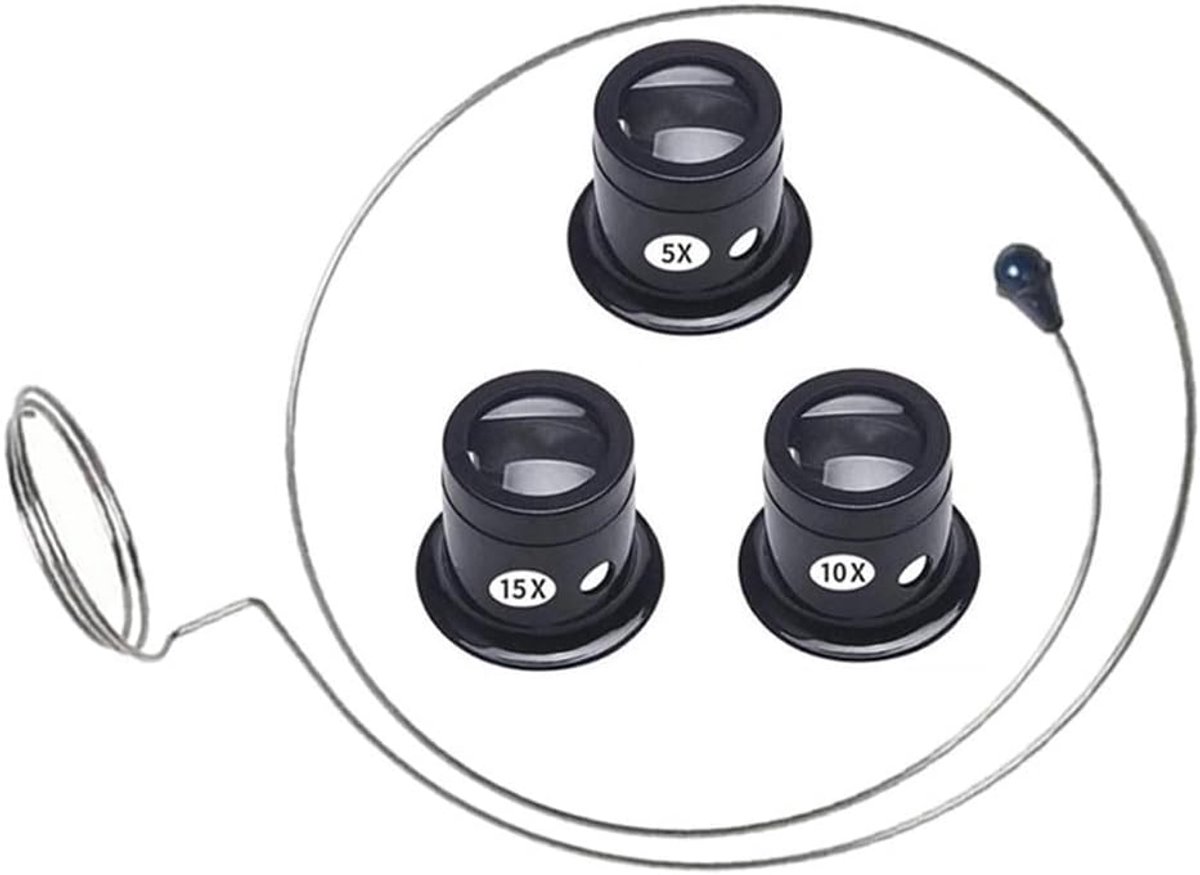 Horloge Vergrootglas Kit - Sieraden Loepen - Precisie Werk - 4 Delige Set - 5x en 15x - Zoals Afgebeeld