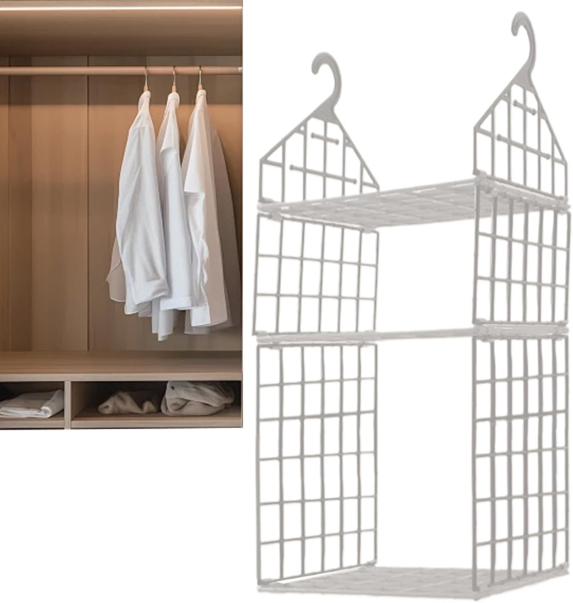 Kledingkast Organizer - Hangbare Planken - Kast Indelen - Instelbare Hoogte - 10x33x10 cm - Wit