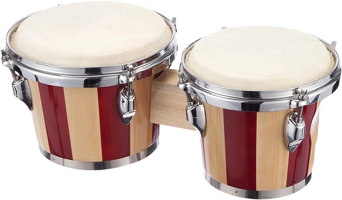 Bongo Trommel - Percussie Instrument - Muziek Maken - Mahonie Hout - 6 en 7 inch - Rood Wit