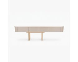 Japandi TV Meubel Beige Mat – Zwevend TV Meubel 240x36x33 – Wandgemonteerd TV Kast met Deuren en Lade – Floating TV Cabinet – Curved Design – Modern Scandinavisch TV Meubel