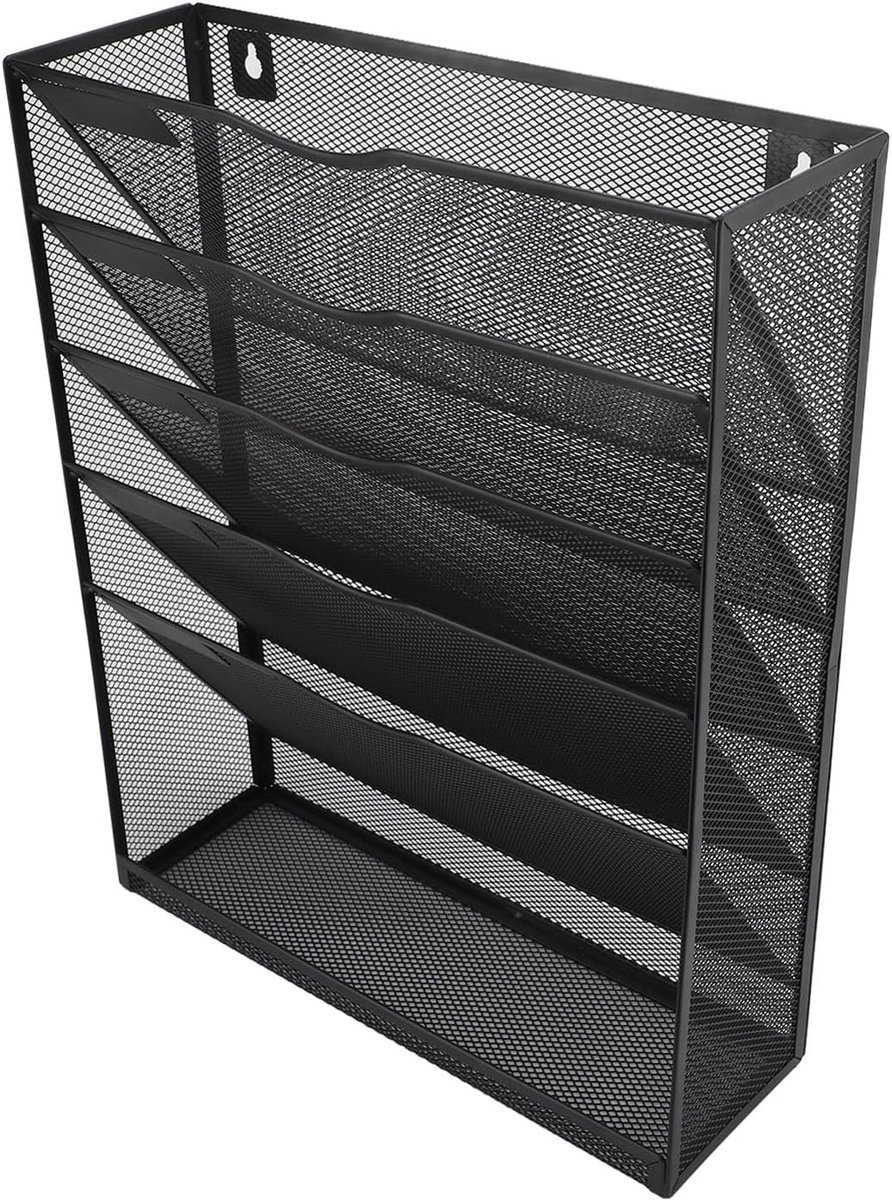 Wand Organizer - Documenthouder - Kantoor Archivering - Robuust Metalen Gaas - 5 Lagen - Zwart