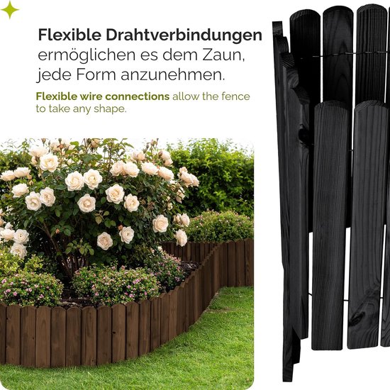 Flexibele Houten Gazonrand – 30 X 200 Cm, Grenenhout, Antraciet, 1,5 Cm Dik, Voor Rechte En Gebogen Bloembedden, Gazons En Paden
