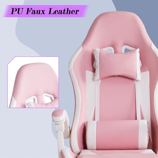 Gaming Stoel - Bureaustoel Racestoel - Comfortabel Zitten - Verstelbare Ondersteuning - 51x60x116-126cm - Roze — afbeelding 2