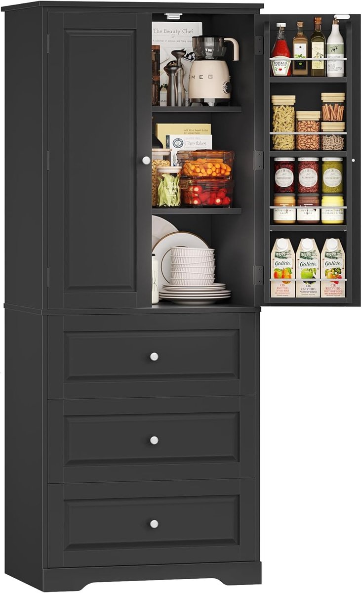 Keuken voorraadkast - Buffetkast opbergkast - Keuken en meer - Veel opbergruimte - 60x40x150 cm - Zwart