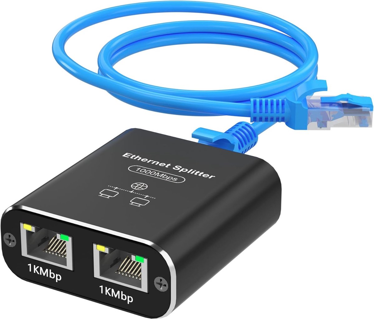 Ethernet Splitter - Netwerk Verdeler - Internet Delen - 1000 Mbps Snelheid - Compact Formaat - Zwart