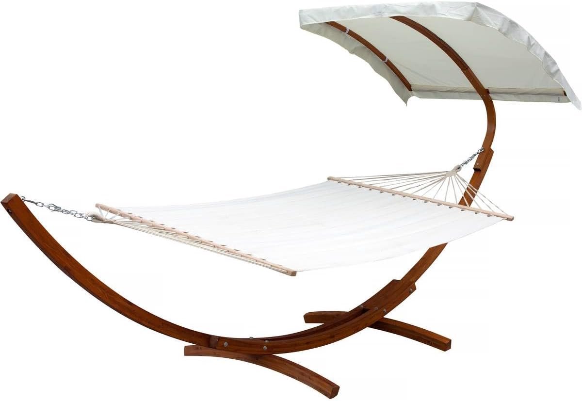 Hangmat met onderstel - Lounge bed - Buiten ontspannen - Inclusief zonnedak - XL formaat - Ecru