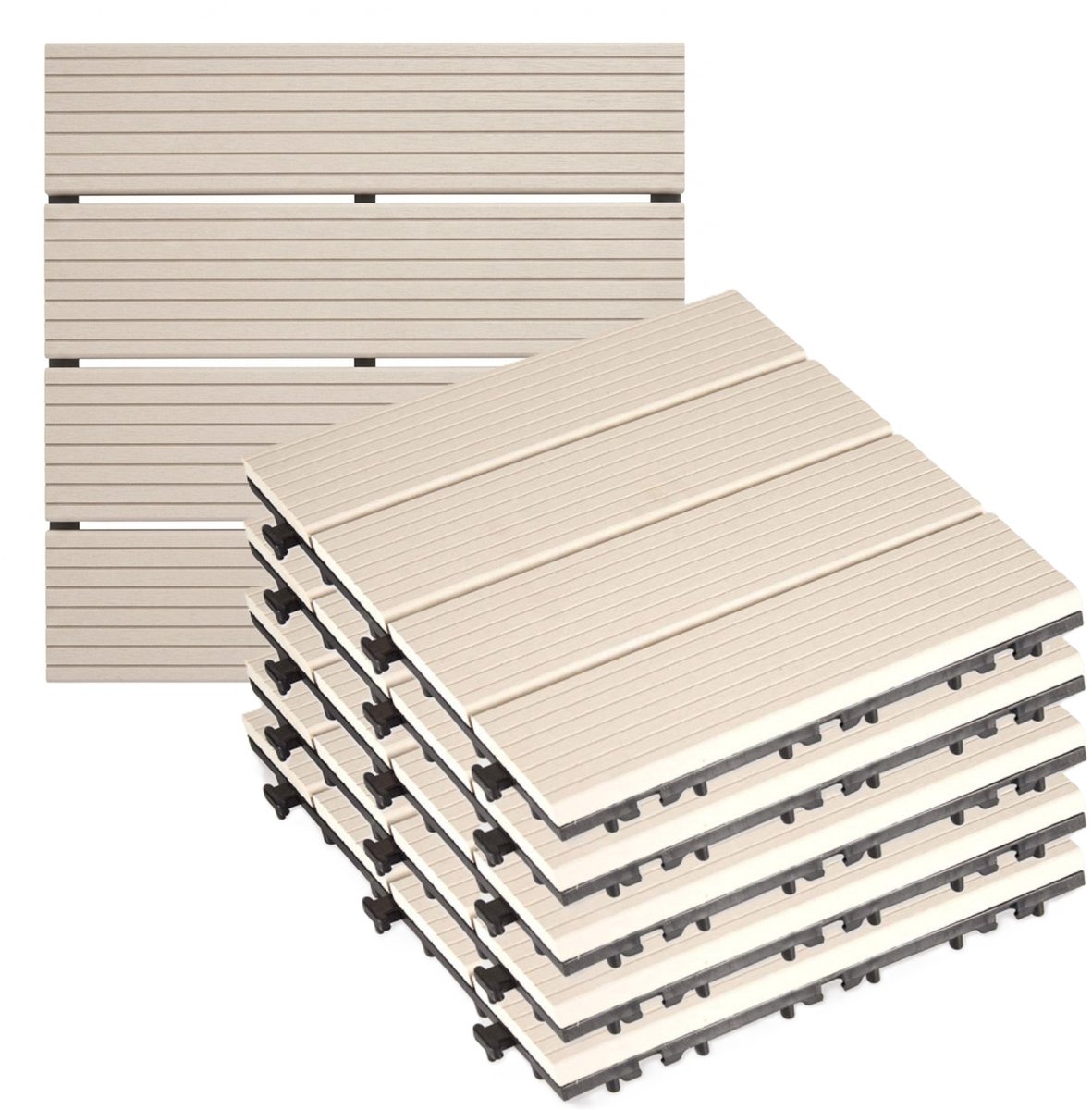 Iber Garden Tuintegel / balkon terrastegels - 20x - beige - composiet - 30 x 30 cm - vlonder - klikbaar to connect