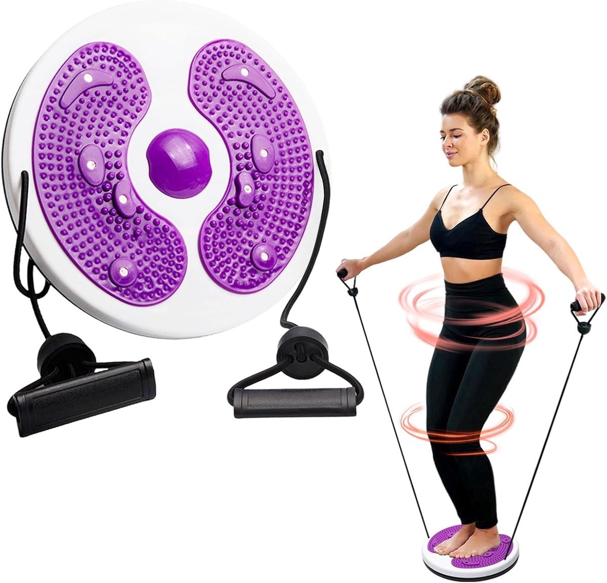MJ Sports Premium Twister Disc - Balansbord Met Weerstandsbanden - Twister Fitpro - Twistfit Draaischijf - Balance Board - Balanstrainer - Buikspiertrainer - Ab Trainer - Core - Twist - Waist - Fitness - Paars