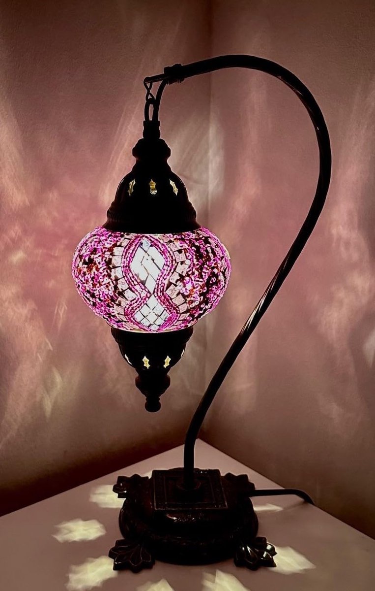 Mozaïek Lamp - Oosterse Verlichting - Sfeervol Interieur - Handgemaakt Uniek Ontwerp - 42x19cm - Lila