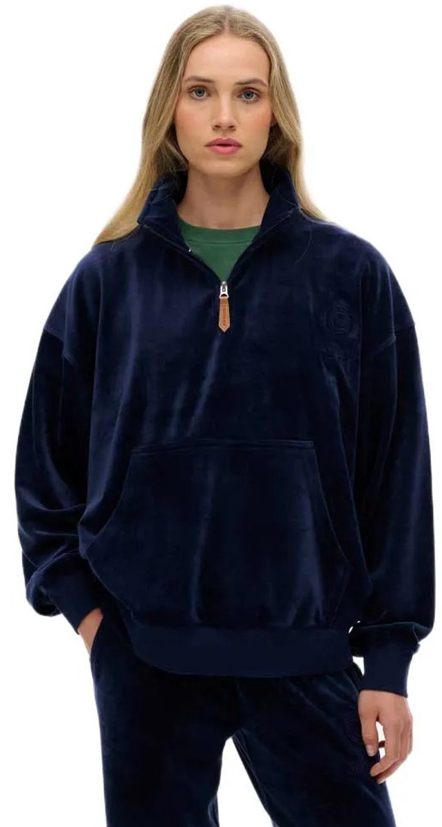Superdry Country Club Velour Sweatshirt Met Halve Rits M Vrouw Marineblauw