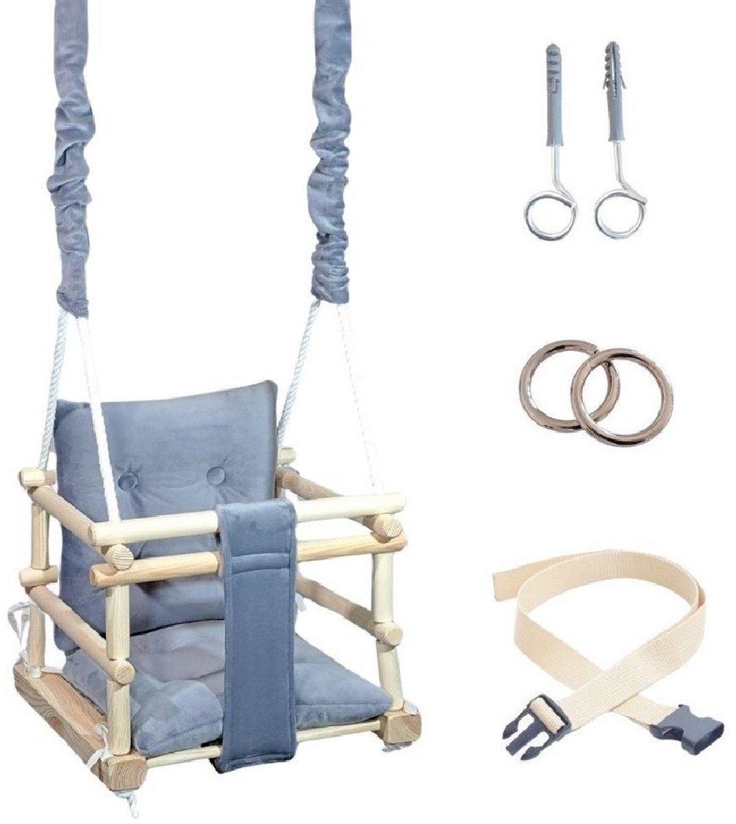 LuMali Kinderschommel 3 in 1 Donkergrijs - Baby Schommel - Baby swing -Schommel die Meegroeit met je Kindje