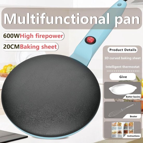Pannenkoekenpan - Crêpemaker - Snelle Pannenkoeken - Automatische Temperatuur - 22cm Diameter - Blauw — afbeelding 3