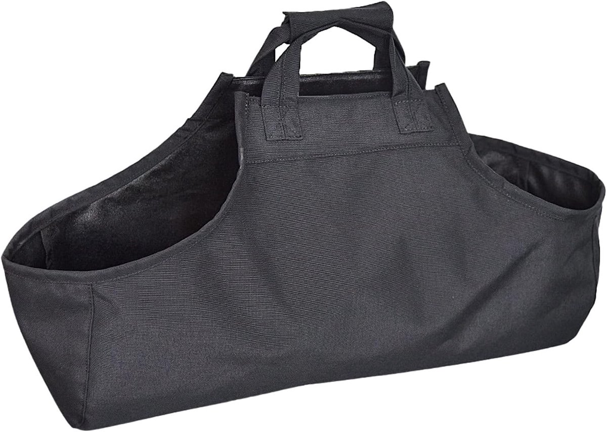 Brandhout Draagtas - Hout Transport - Open Haard Vullen - Scheurbestendig Oxford - 52 x 18 x 18 cm - Zwart
