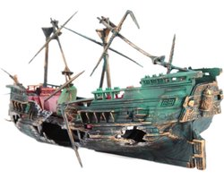 Aquarium Decoratie Schip - Piratenschip Vissenkom - Onderwater Landschap - Gesimuleerd Scheepswrak - 24x6x13 cm - Gekleurd