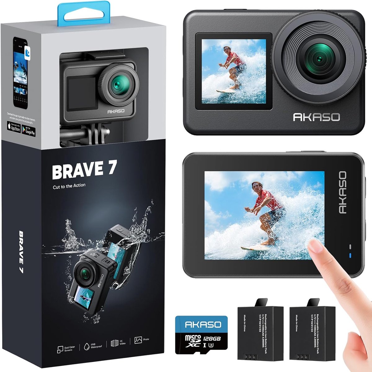 Actiecamera 4K - Onderwatercamera Sport - Avontuur Vastleggen - Dubbele Batterijen - 128GB Geheugen - Zwart