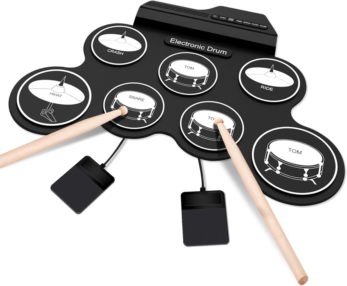 Elektronisch Drumstel - Opvouwbaar Rek - Muziek Maken - Inclusief Pedalen - 7 Trommels - Wit