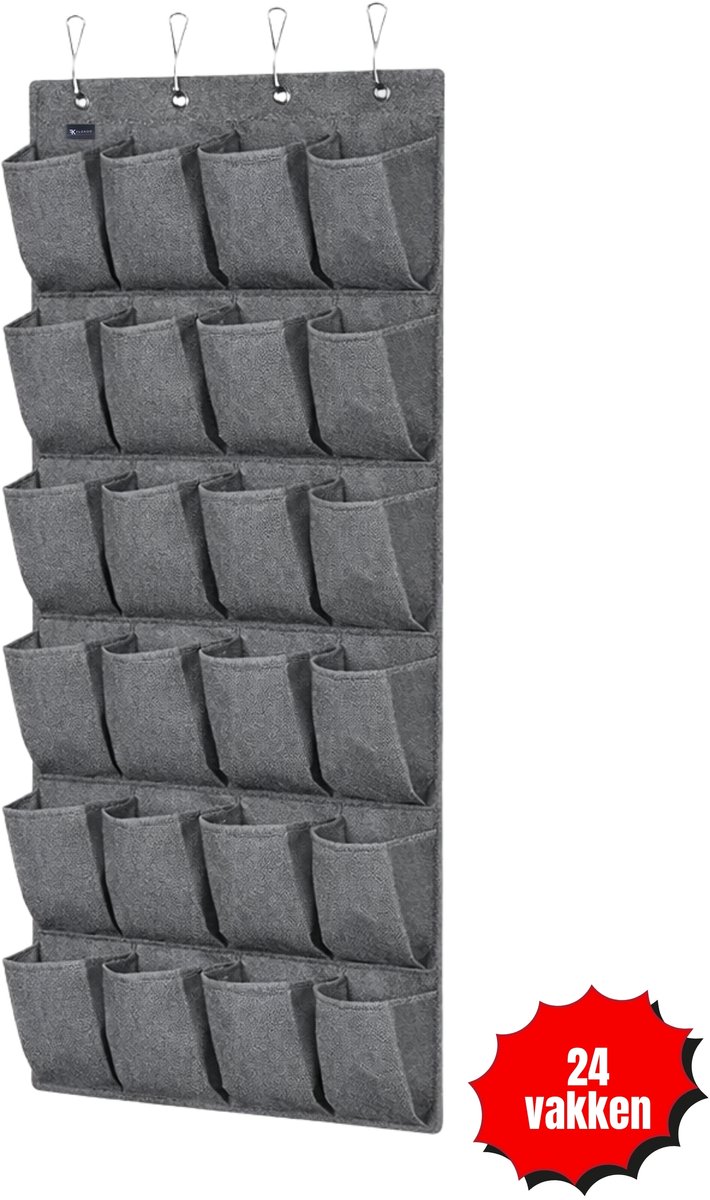 Schoenenkast Hangend - Schoenenzak 24 vakken - Opbergen van Schoenen aan Deur - Schoenenzak licht grijs - Oplossing voor rondslingerende schoenen - Hoogwaardige Schoenenkast