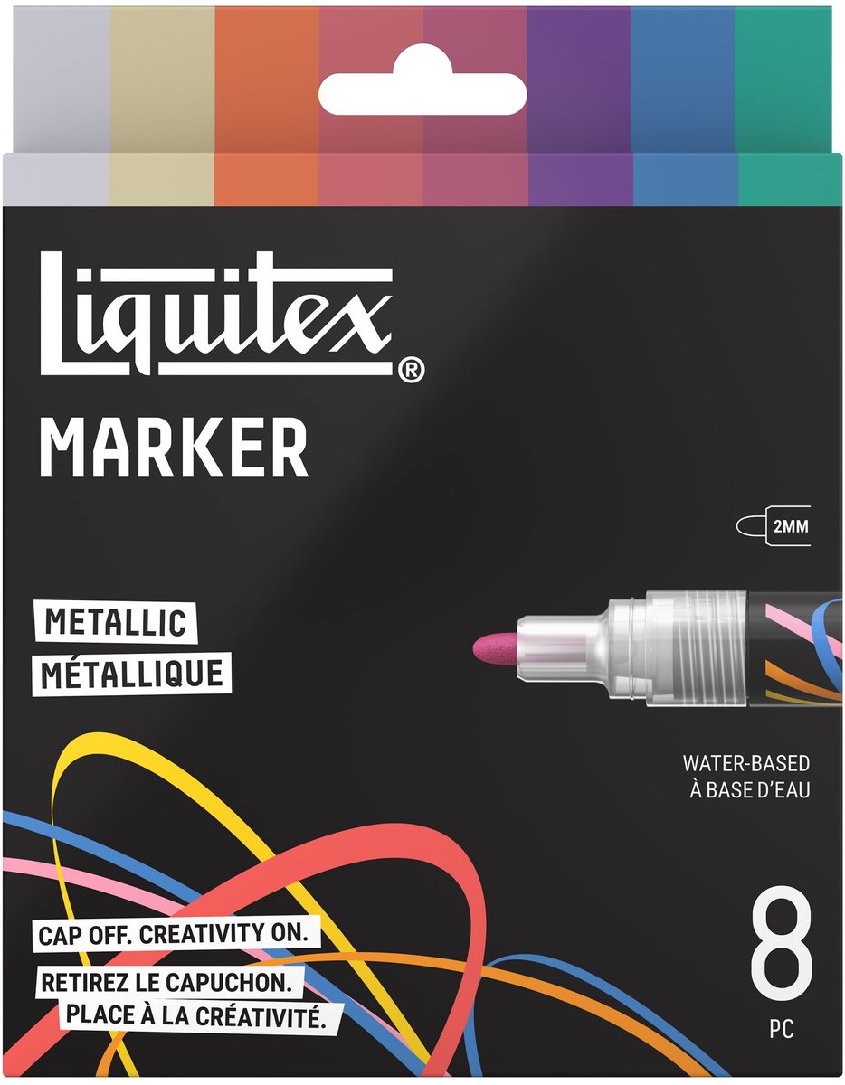Liquitex 3699487 Acrylic Marker Set Metallic – 8 stuks – 2mm – Hoogdekkende verfmarkers – Metallic kleuren