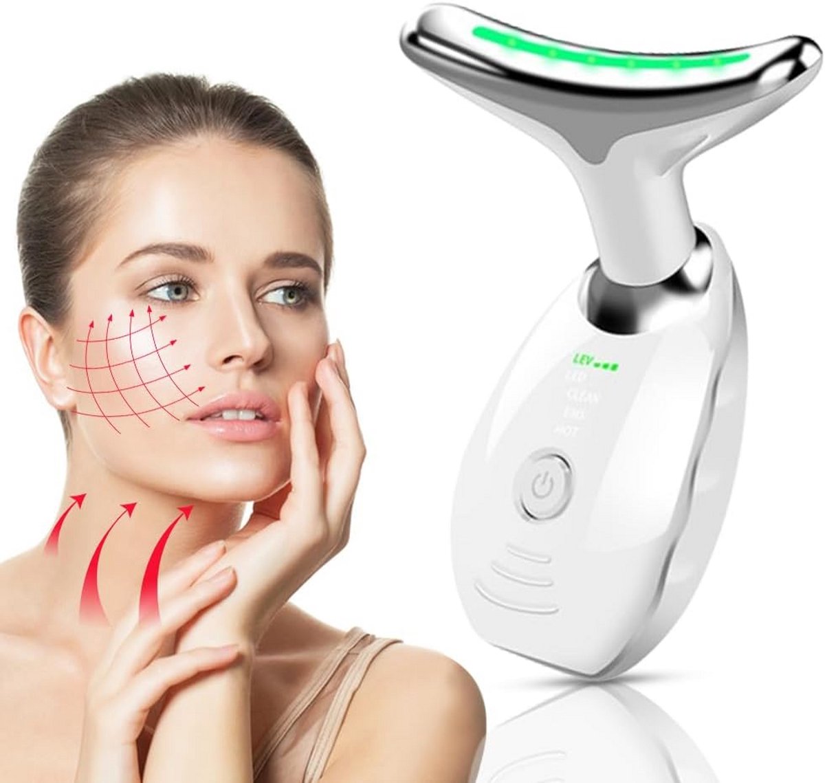 LUPATDY Gezichtsmassageapparaat met 3 modi, 45 °C warmte, V Face massageapparaat, jawline trainer, gezichtsapparaat, nekmassage voor anti-rimpels en aging, acne, verwijdering van gezichtsverzorging