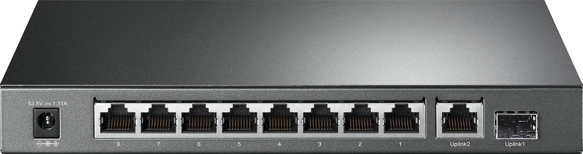 10 Poorts Gigabit PoE+ Switch met 8 PoE+ Poorten en 1 SFP Slot