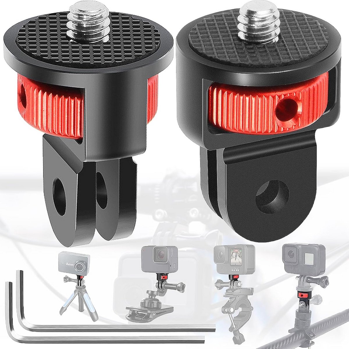 2 Stuks Camera Statief Adapter - 360° Verstelbare 1/4 Inch Houder voor Actiecamera's