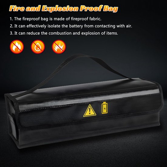 Brandveilige E-bike Accu Tas - 49 x 15 x 15 cm - Vuurvaste & Explosiebestendige Batterij Tas - Voor Veilig Opladen en Opslag van Elektrische Fiets Accu's - Zwart van Merkloos — afbeelding 4