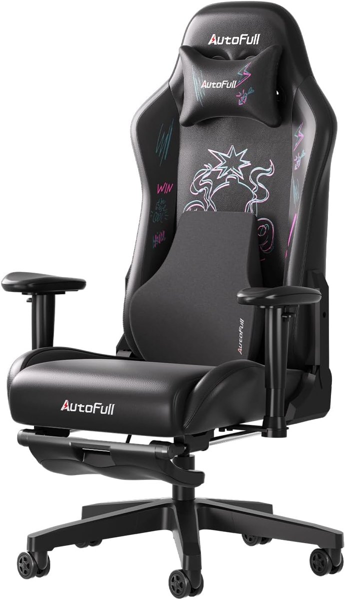 Gamingstoel in racestijl met PU-leer, ergonomisch ontwerp en graffiti-design