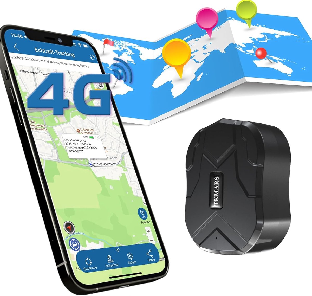 GPS-tracker voor auto met 4G en lange batterijduur, waterdicht en sterk magnetisch