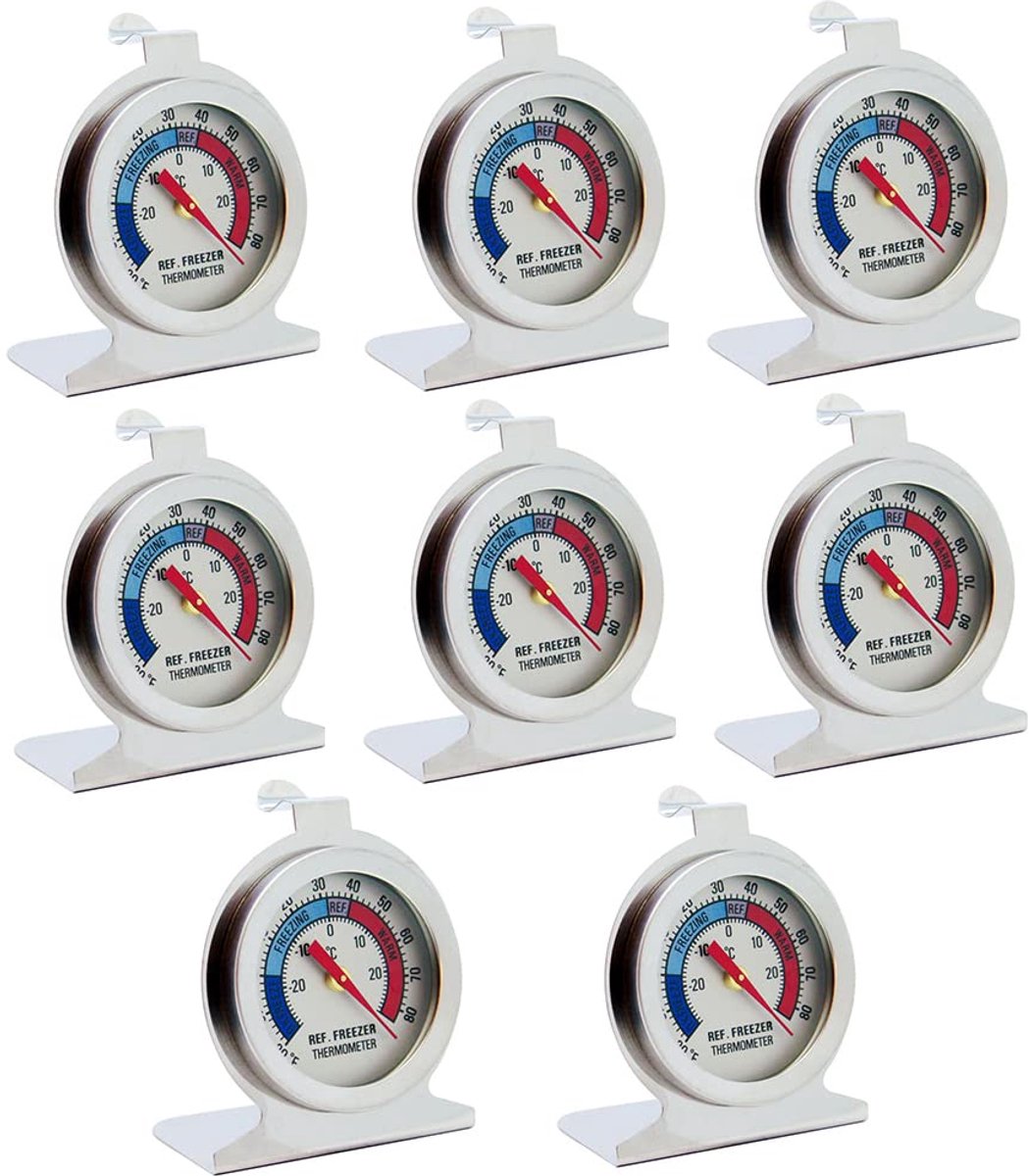 Thermometerset voor Koelkast en Vrieskast - 8 Stuks Analoog RVS