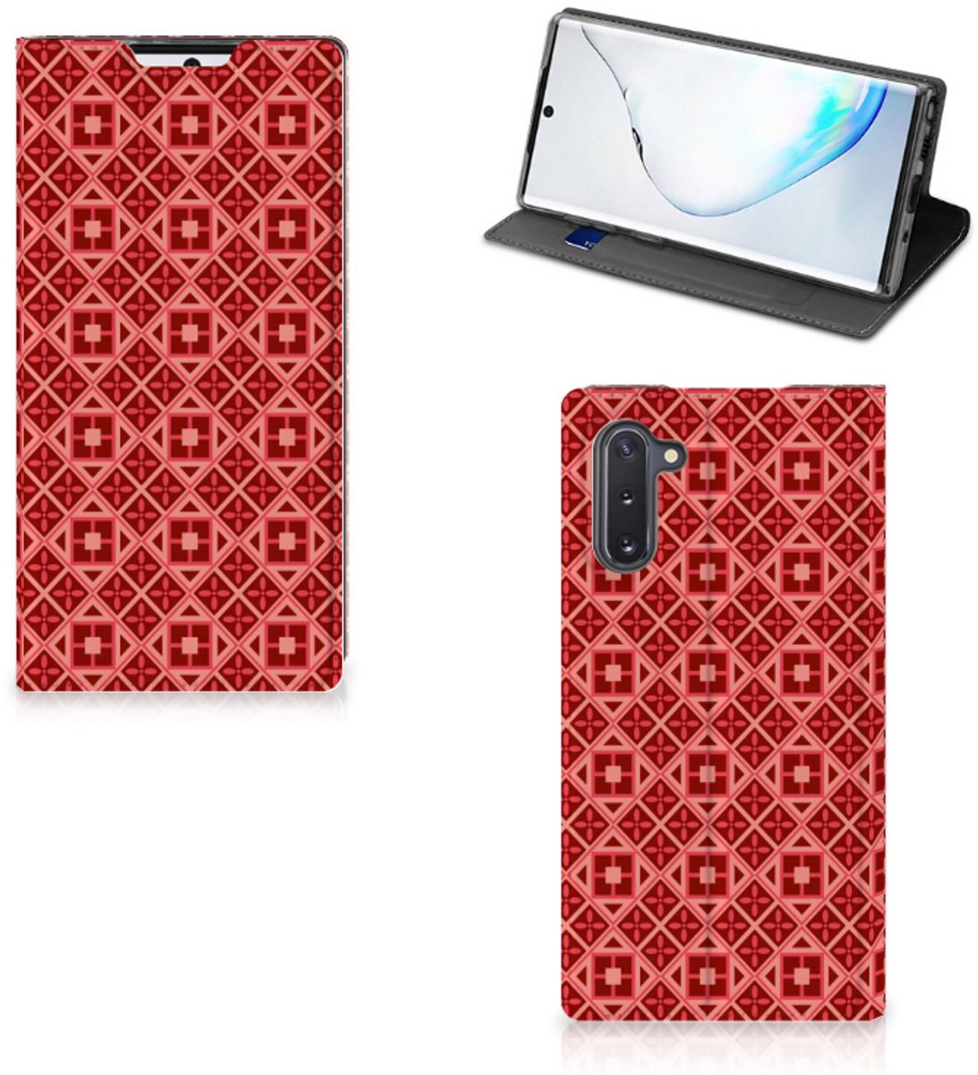 Standcase Hoesje voor Samsung Galaxy Note 10 Hoesje met Magneet Batik Rood