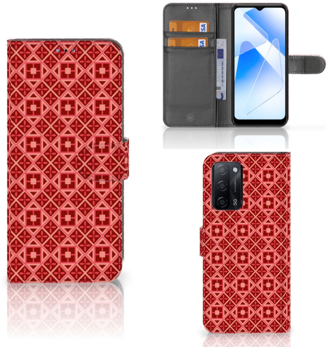 OPPO A16/A16s/A54s Telefoon Hoesje Batik Rood