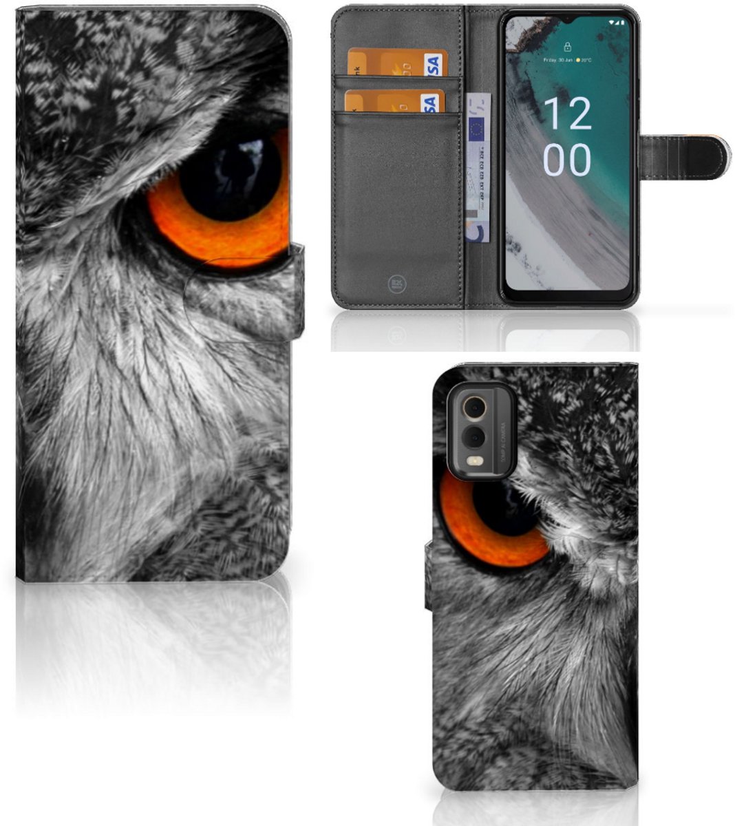 Nokia C32 Telefoonhoesje met Pasjes Uil