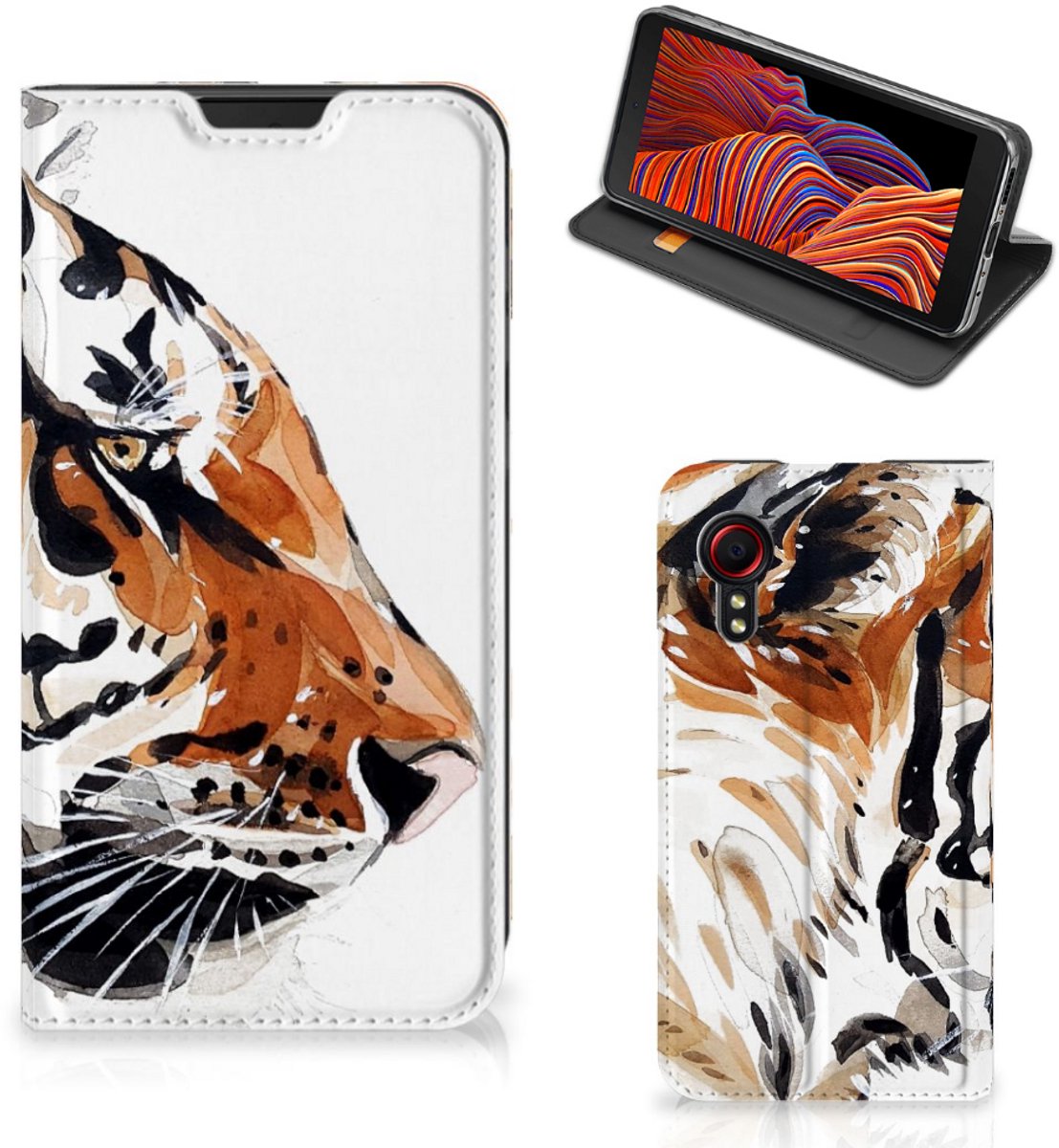 Bookcase Samsung Galaxy Xcover 5 Watercolor Tiger