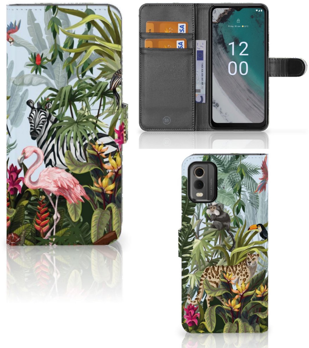 Book Case voor Telefoonhoesje met Pasjes voor Nokia C32 Jungle