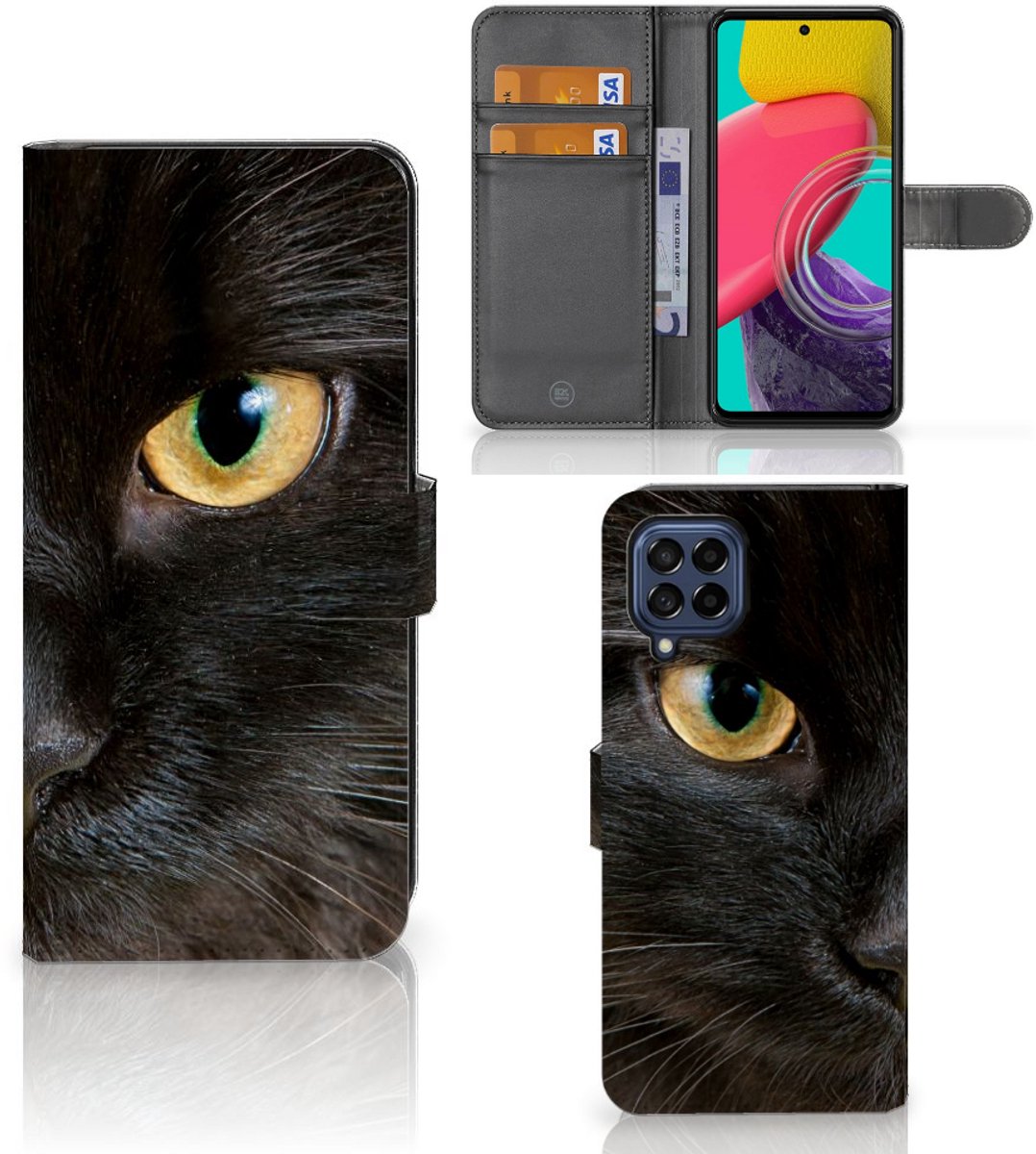 Samsung Galaxy M53 Telefoonhoesje met Pasjes Zwarte Kat