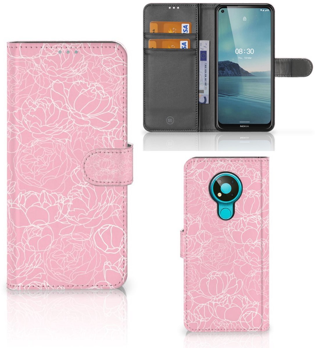 Nokia 3.4 Hoesje White Flowers