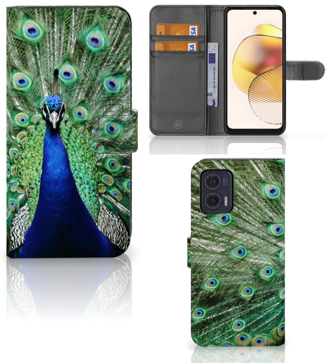 Motorola Moto G73 Telefoonhoesje met Pasjes Pauw