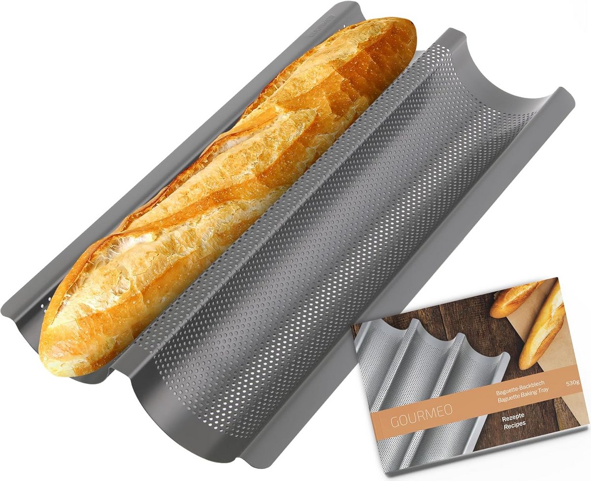 Baguette Bakplaat voor 3 Baguettes met Antiaanbaklaag - 38.5 x 28.5 x 3.5 cm