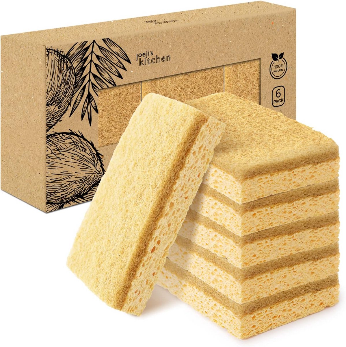Biodegradable Dishwashing Sponges - Eco-Friendly Cleaning Sponges Pack of 6