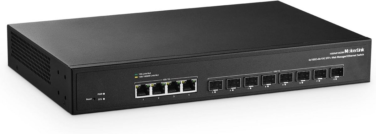 12-poorts 10 Gbps Managed Switch met 4x10G RJ45 en 8x10G SFP+ slots