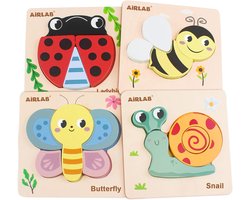 Airlab Houten Puzzel voor Kinderen, Tuindieren Grove Vorm Puzzels voor Peuters 1 2 3 Jaar oud, Baby Montessori Peuter Educatief Leerspeelgoed voor Meisjes Jongens, Kinderen Handgemaakt Speelgoed